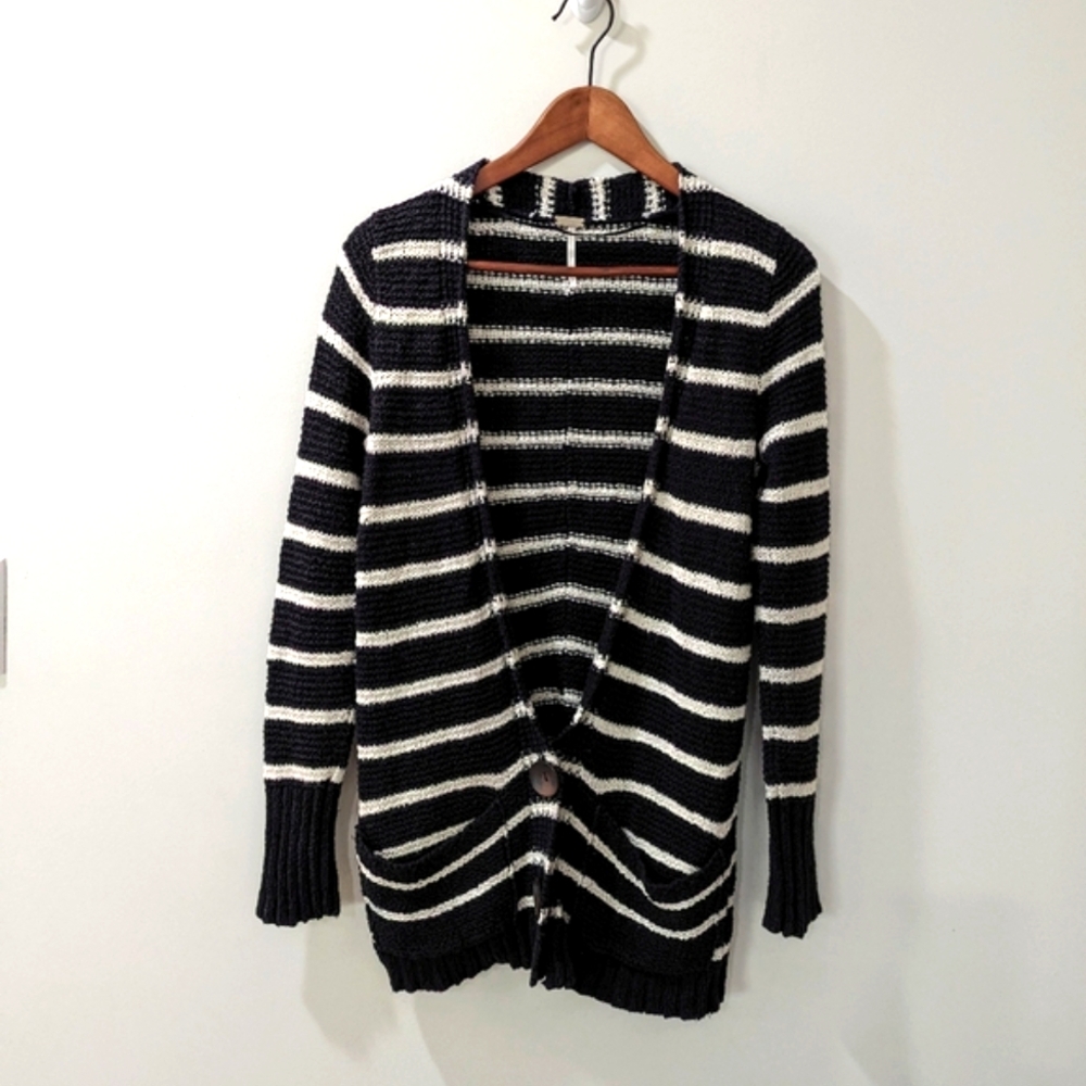 Free People Beach Black White Stripe Cardigan Sweater